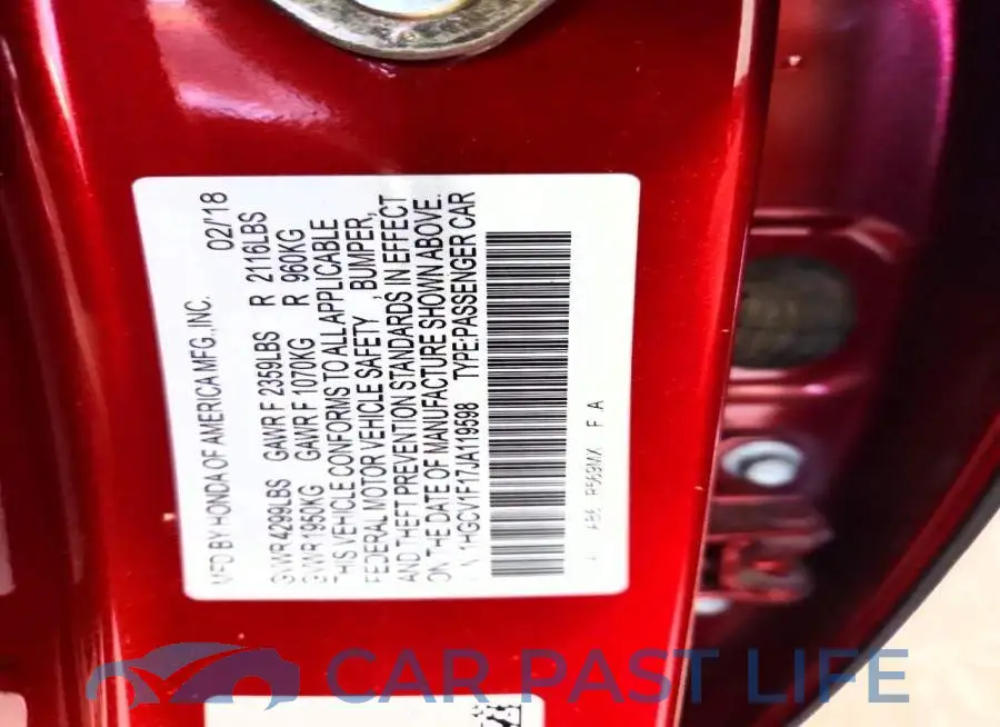 1HGCV1F17JA119598# 12