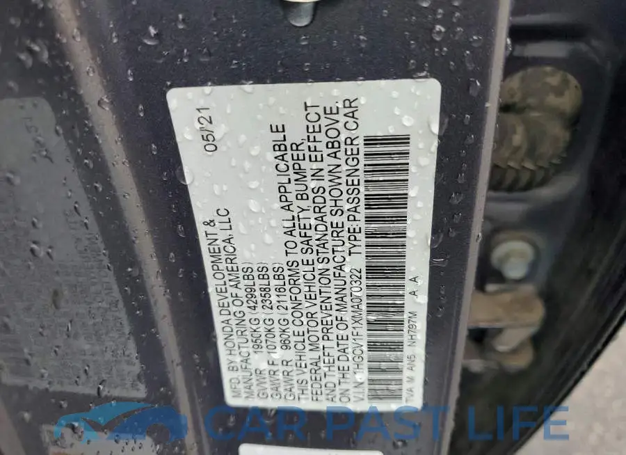 1HGCV1F1XMA070322# 12