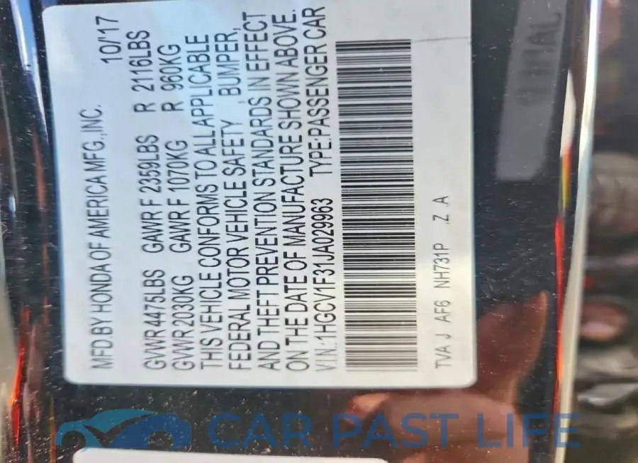 1HGCV1F31JA029963# 12