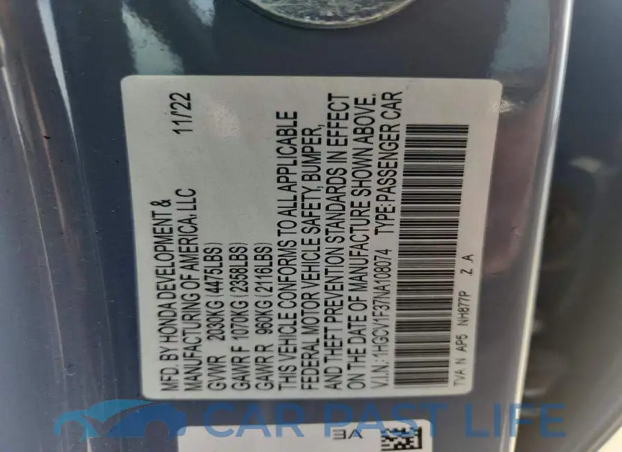 1HGCV1F37NA108074# 12