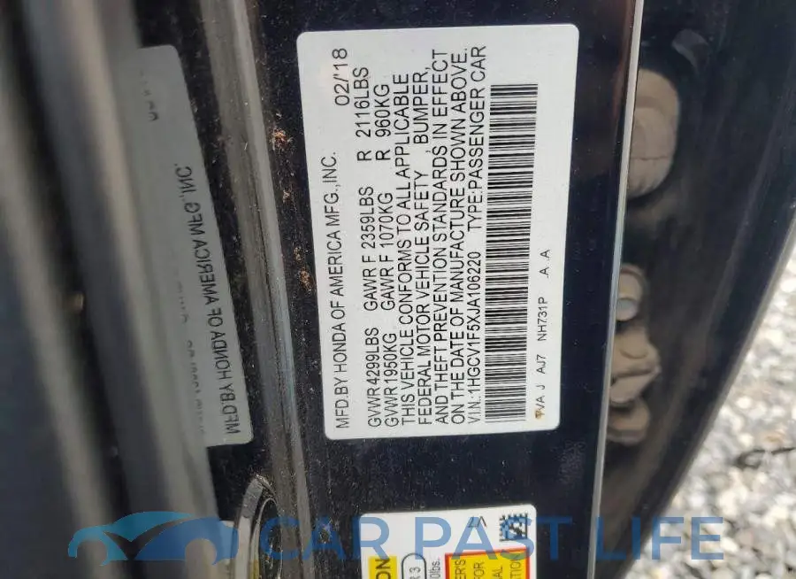 1HGCV1F5XJA106220# 13