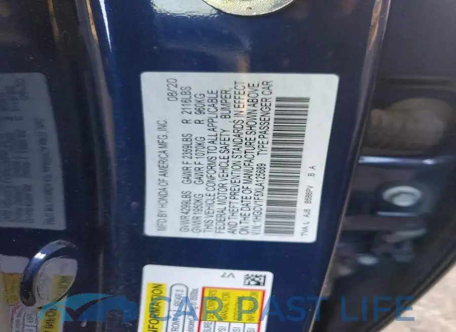 1HGCV1F5XLA125689# 12