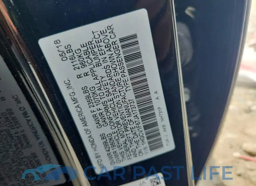 1HGCV1F67JA173737# 12