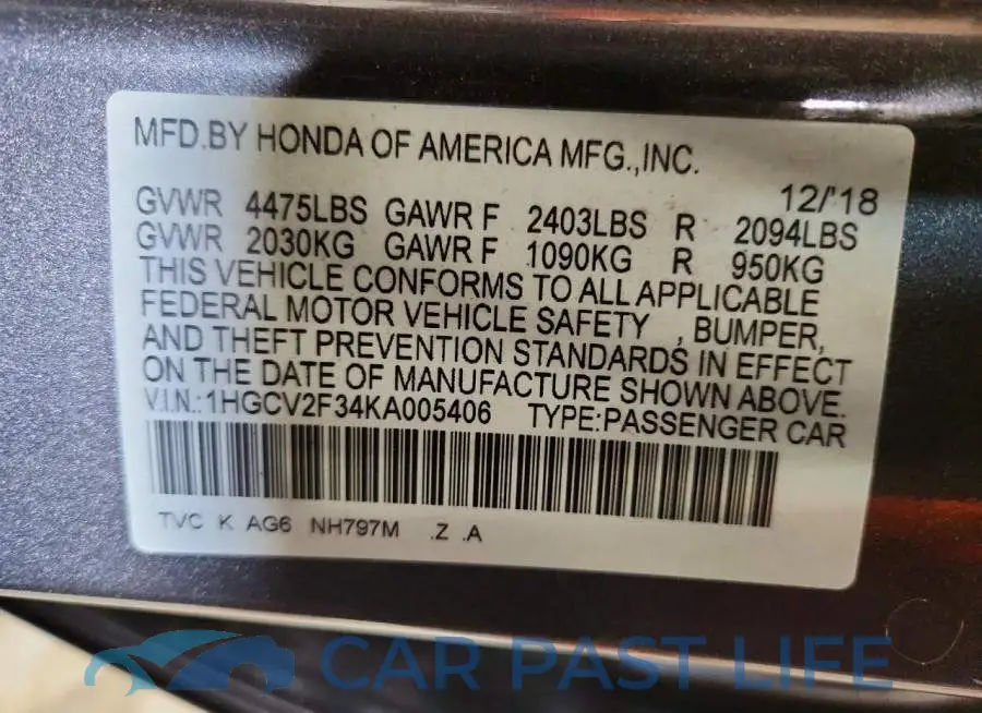 1HGCV2F34KA005406# 12