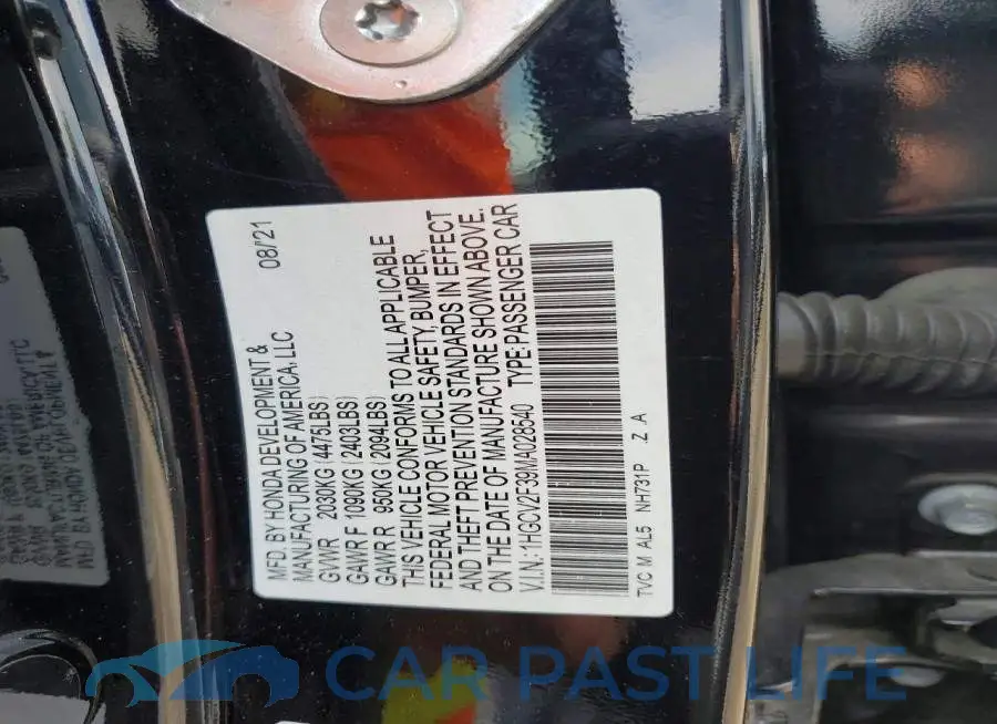 1HGCV2F39MA028540# 12