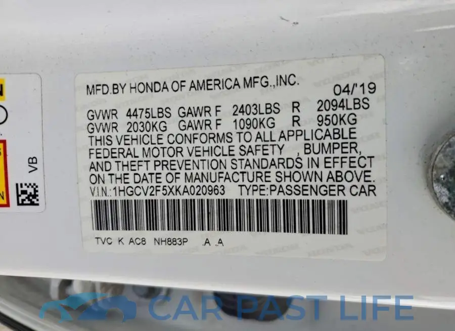 1HGCV2F5XKA020963# 12