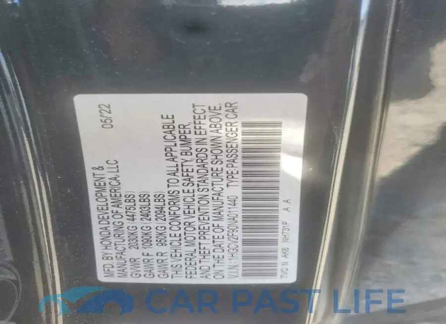 1HGCV2F90NA011440# 12