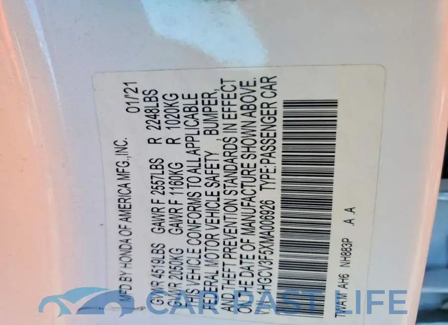 1HGCV3F5XMA006926# 12
