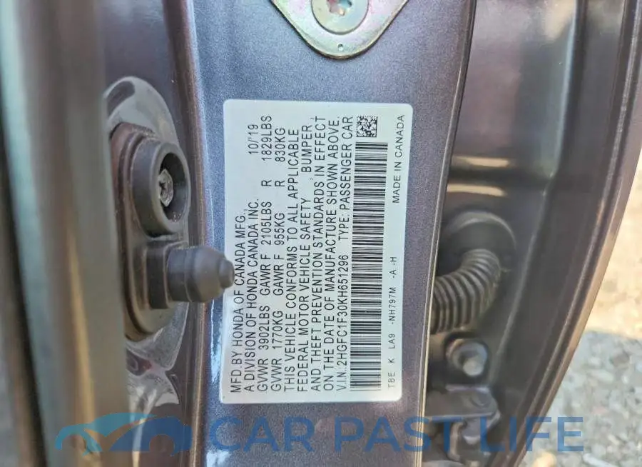 2HGFC1F30KH651296# 12