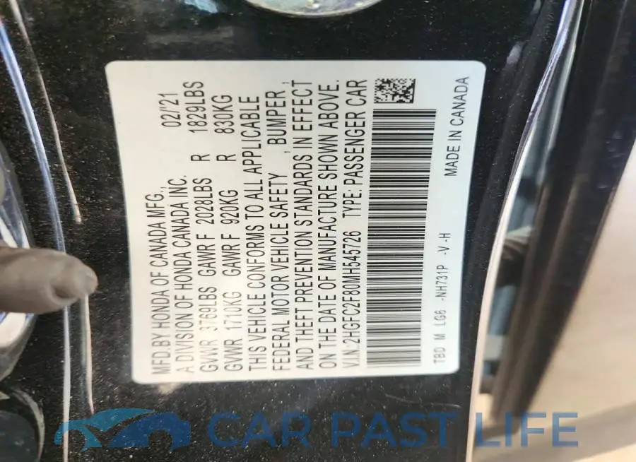 2HGFC2F80MH545726# 13