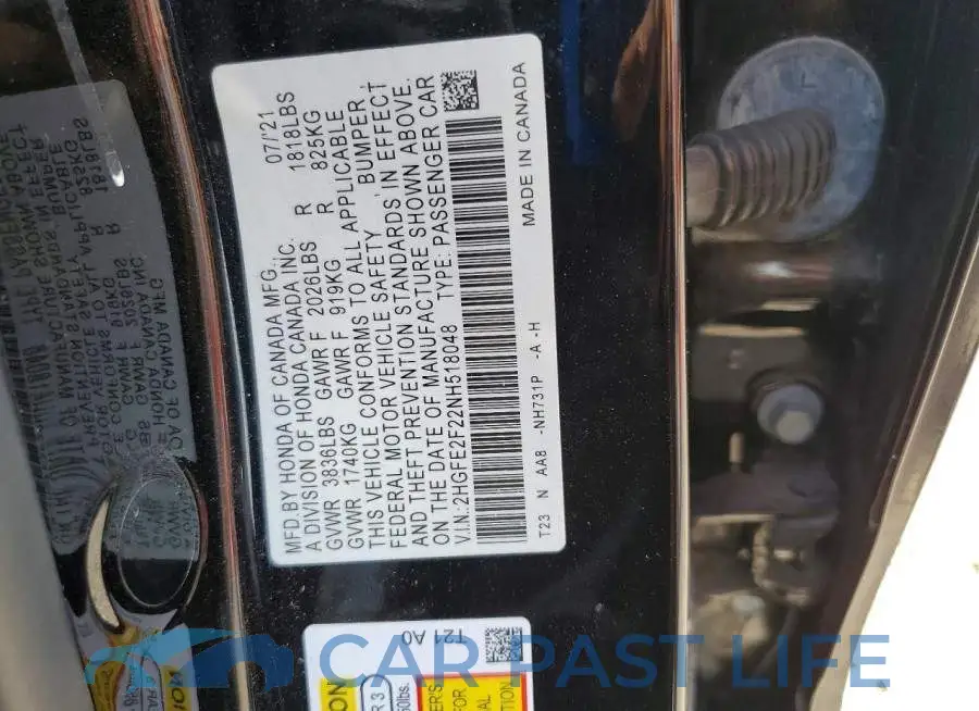 2HGFE2F22NH518048# 12