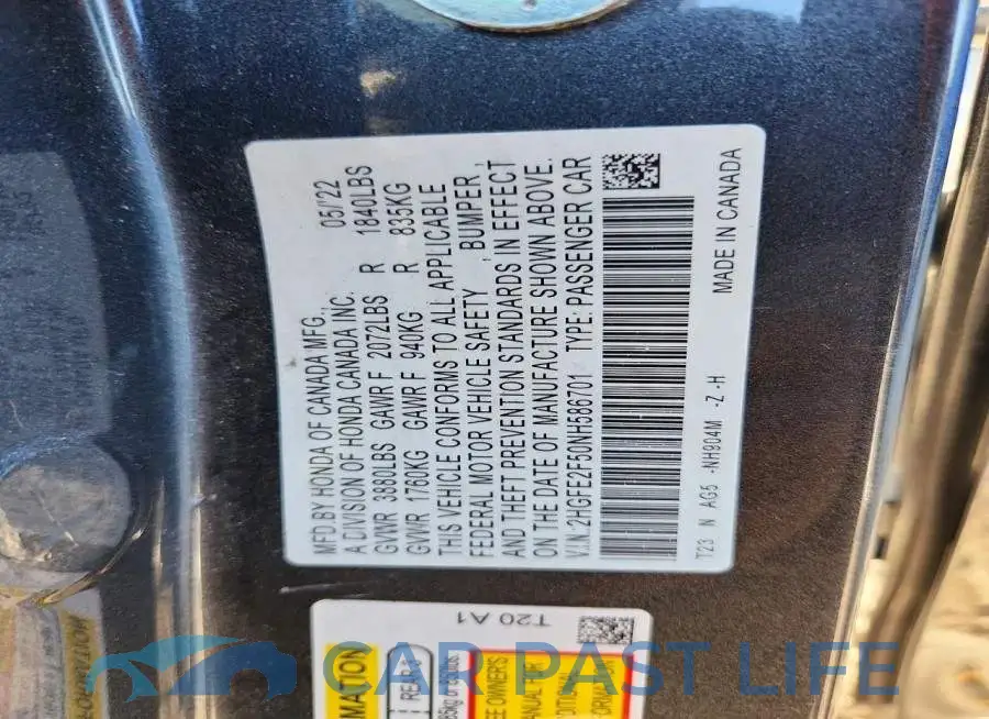 2HGFE2F50NH586701# 12