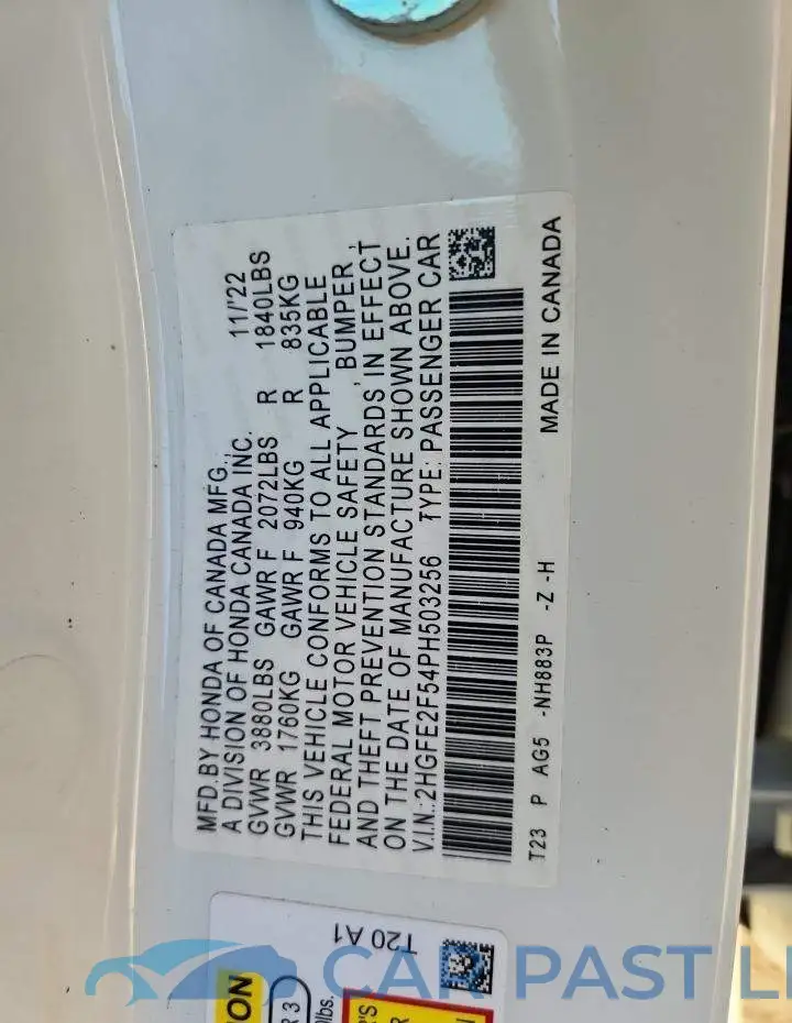 2HGFE2F54PH503256# 12