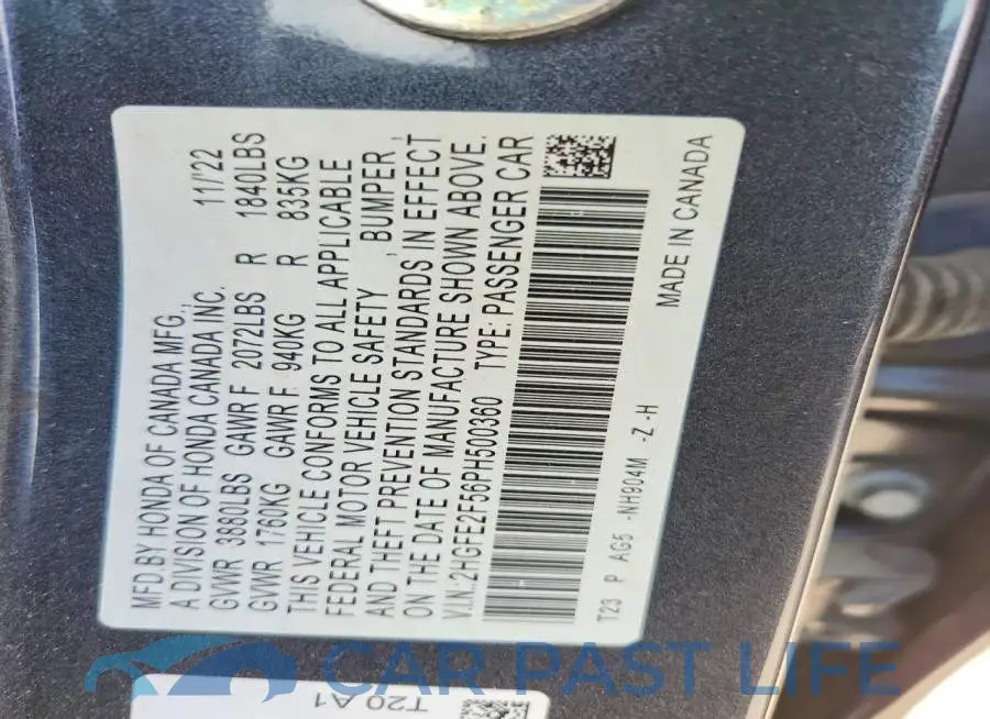 2HGFE2F56PH500360# 12