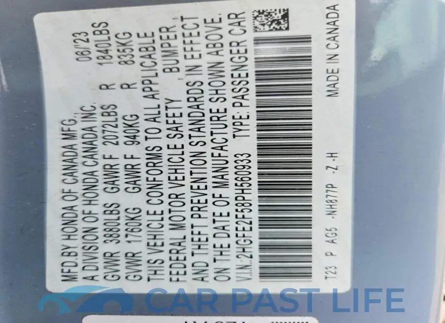 2HGFE2F58PH560933# 12