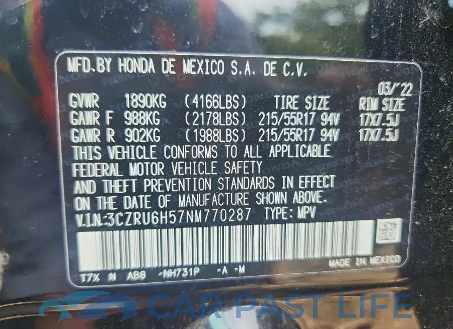 3CZRU6H57NM770287# 13