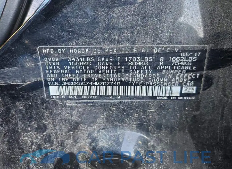3HGGK5G74HM707749# 12