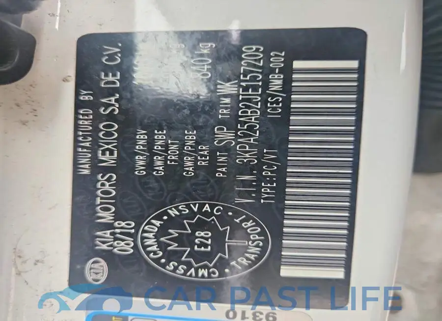 3KPA25AB2JE157209# 12