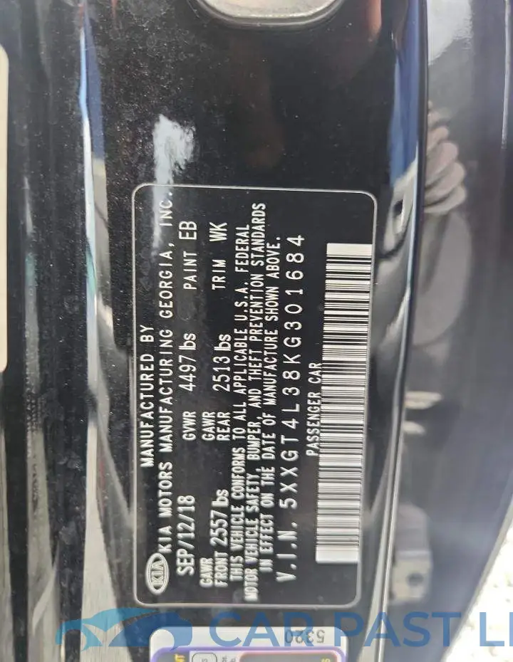 5XXGT4L38KG301684# 12
