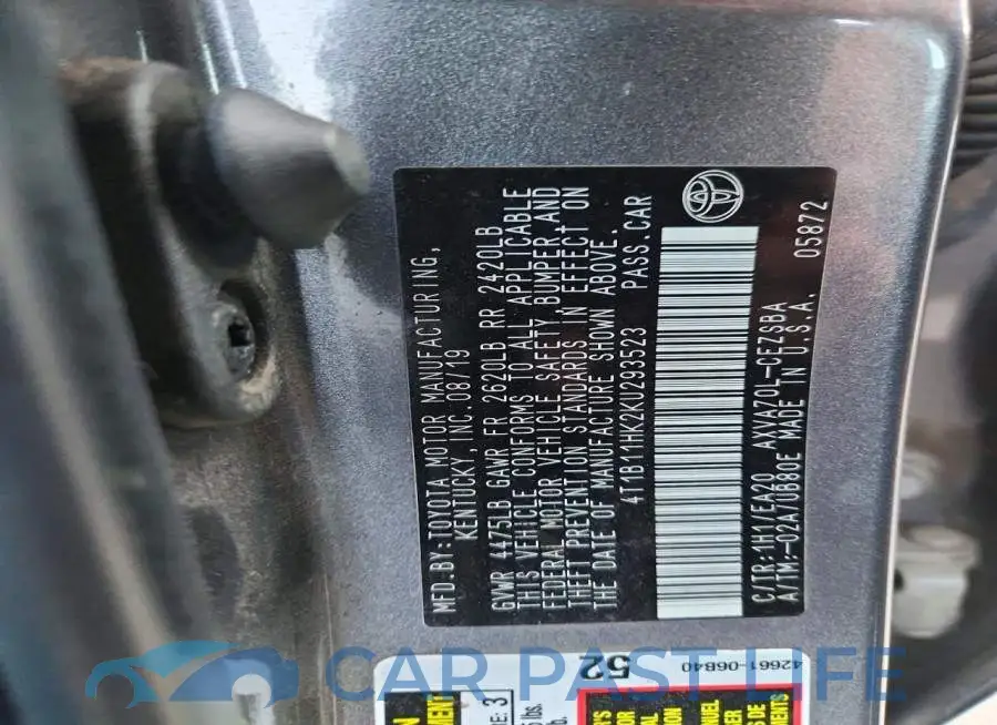 4T1B11HK2KU293523# 12