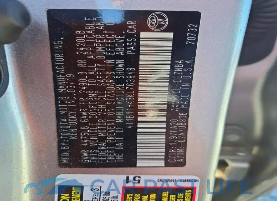 4T1B11HK3KU763848# 12