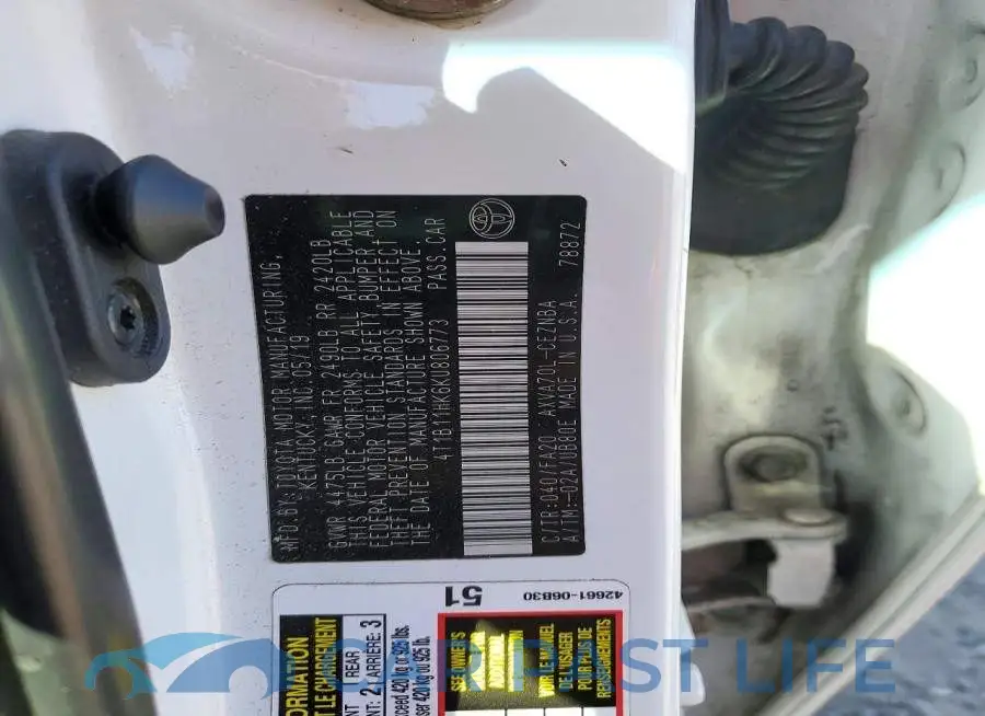 4T1B11HK6KU806773# 12