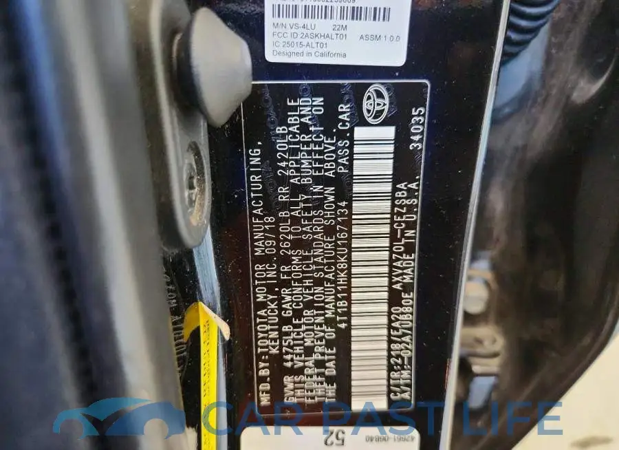 4T1B11HK8KU167134# 12