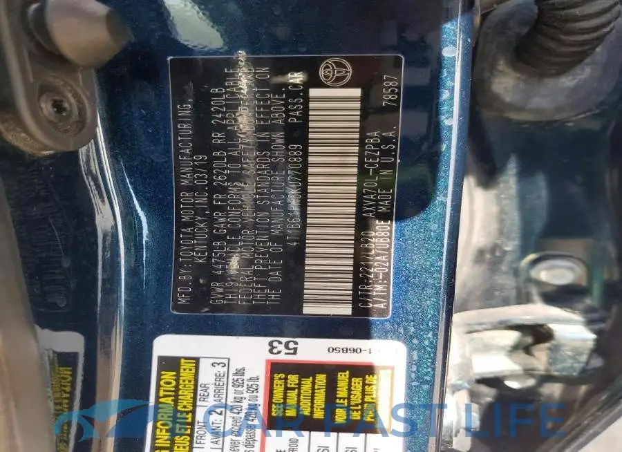 4T1B61HK6KU770889# 12