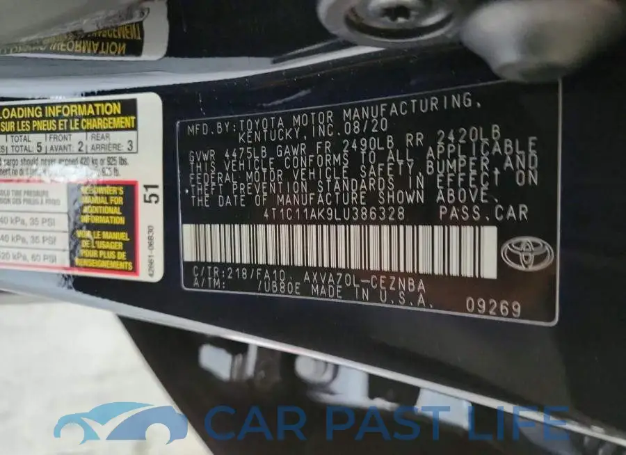 4T1C11AK9LU386328# 12