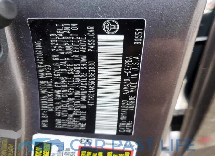 4T1K61AK5RU863830# 12