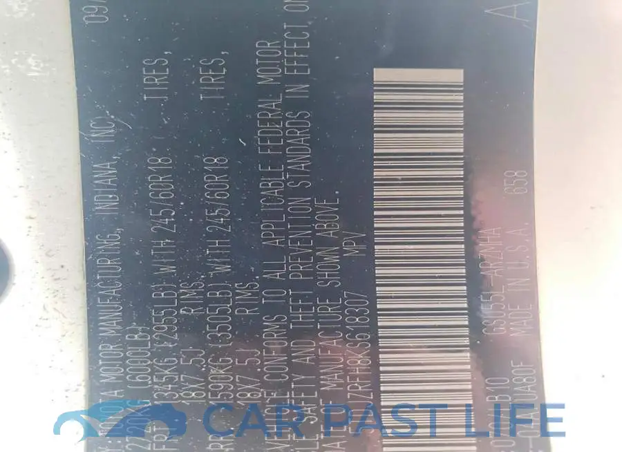 5TDJZRFH8KS618307# 12