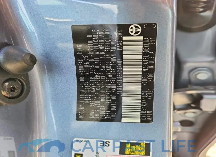 5YFB4MDE8SP282407# 13