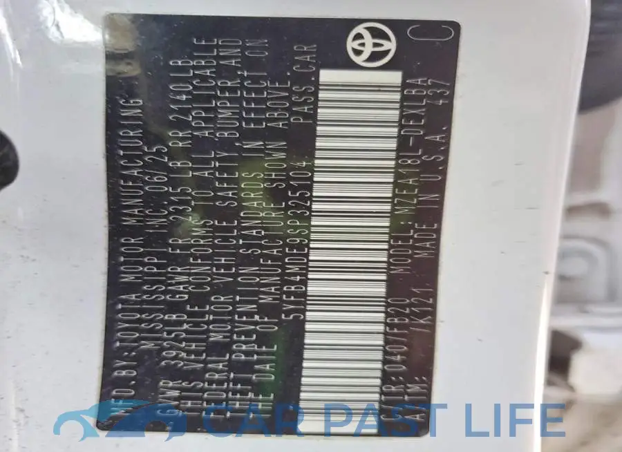 5YFB4MDE9SP325104# 12