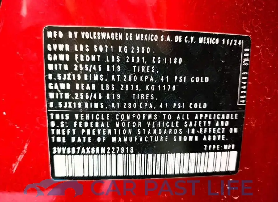 3VV8B7AX8RM227918# 12