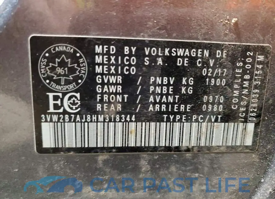 3VW2B7AJ8HM318344# 13