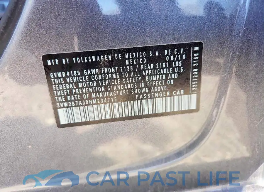 3VW2B7AJ9HM234713# 12