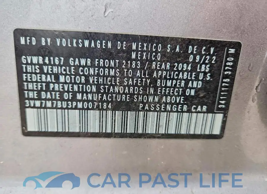 3VW7M7BU3PM007184# 12