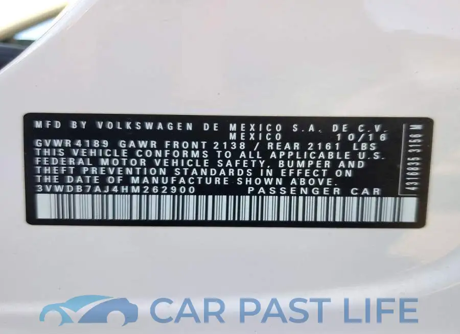 3VWDB7AJ4HM262900# 12