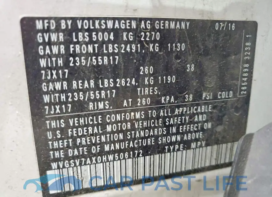 WVGSV7AX0HW506172# 13