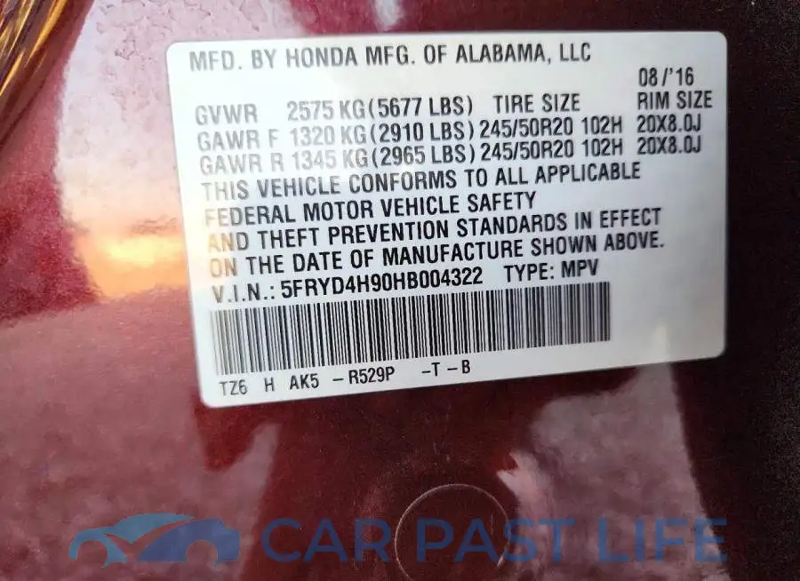 5FRYD4H90HB004322# 14