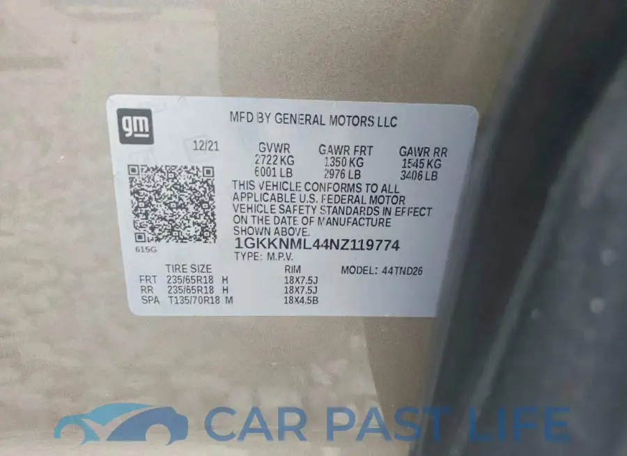 1GKKNML44NZ119774# 12