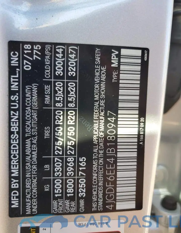 4JGDF6EE4JB180947# 13
