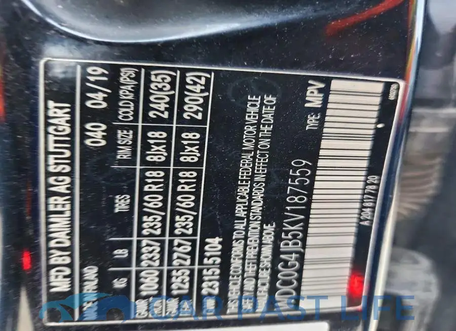 WDC0G4JB5KV187559# 12