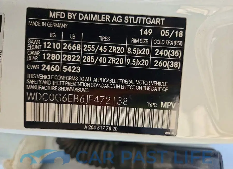 WDC0G6EB6JF472138# 13