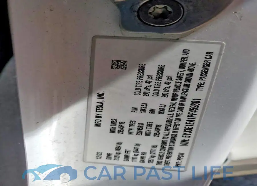 5YJ3E1EA1PF459801# 12