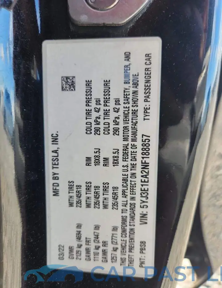 5YJ3E1EA2NF188857# 12