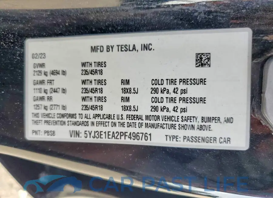5YJ3E1EA2PF496761# 12