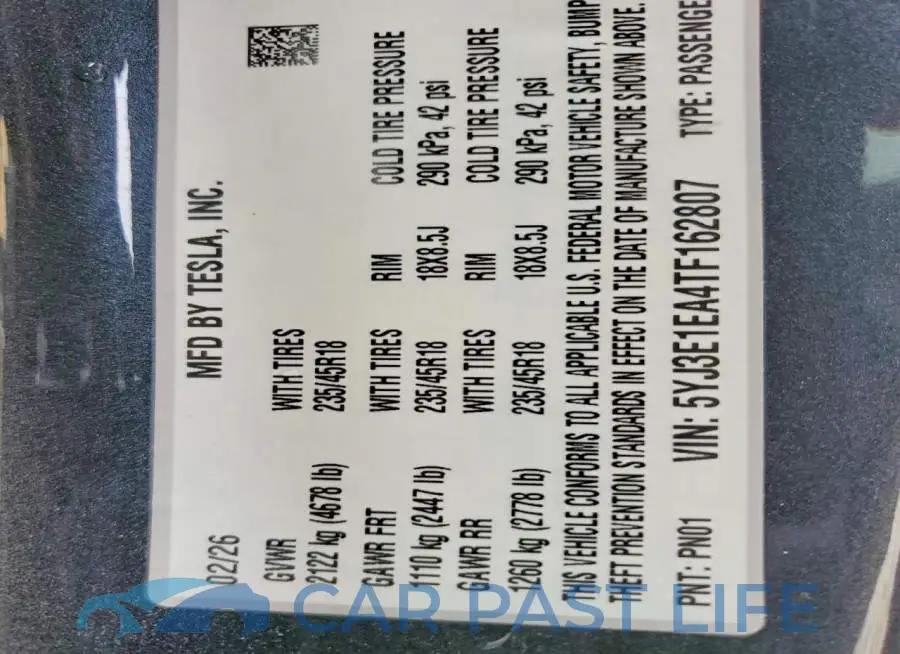 5YJ3E1EA4TF162807# 12