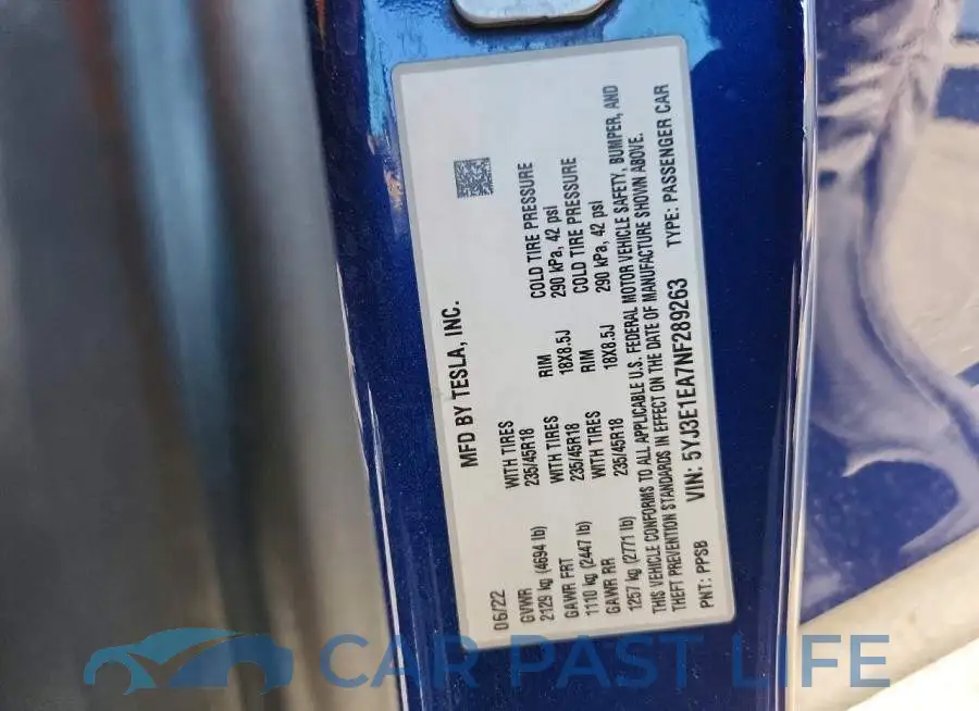5YJ3E1EA7NF289263# 12