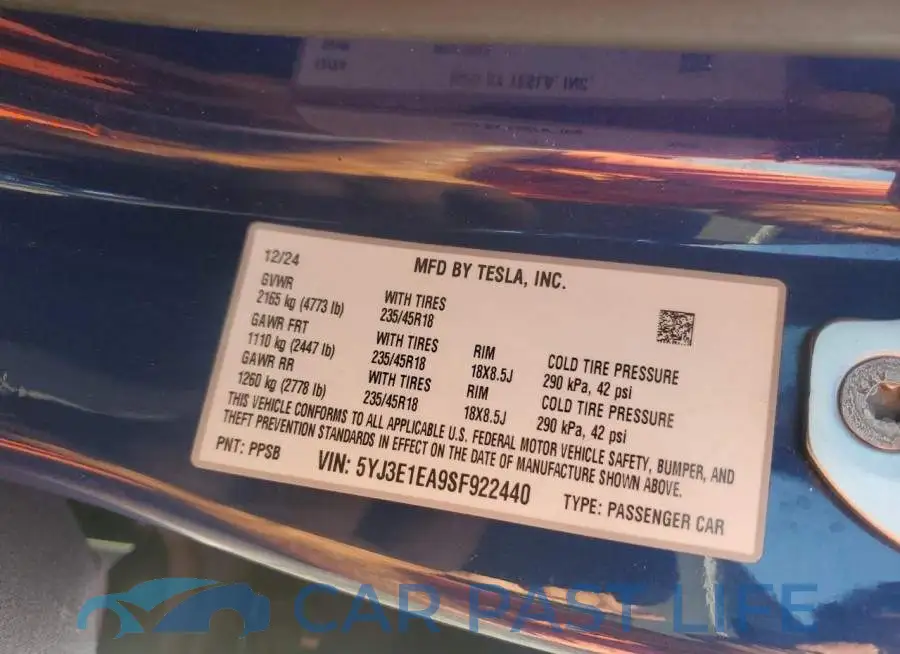 5YJ3E1EA9SF922440# 13